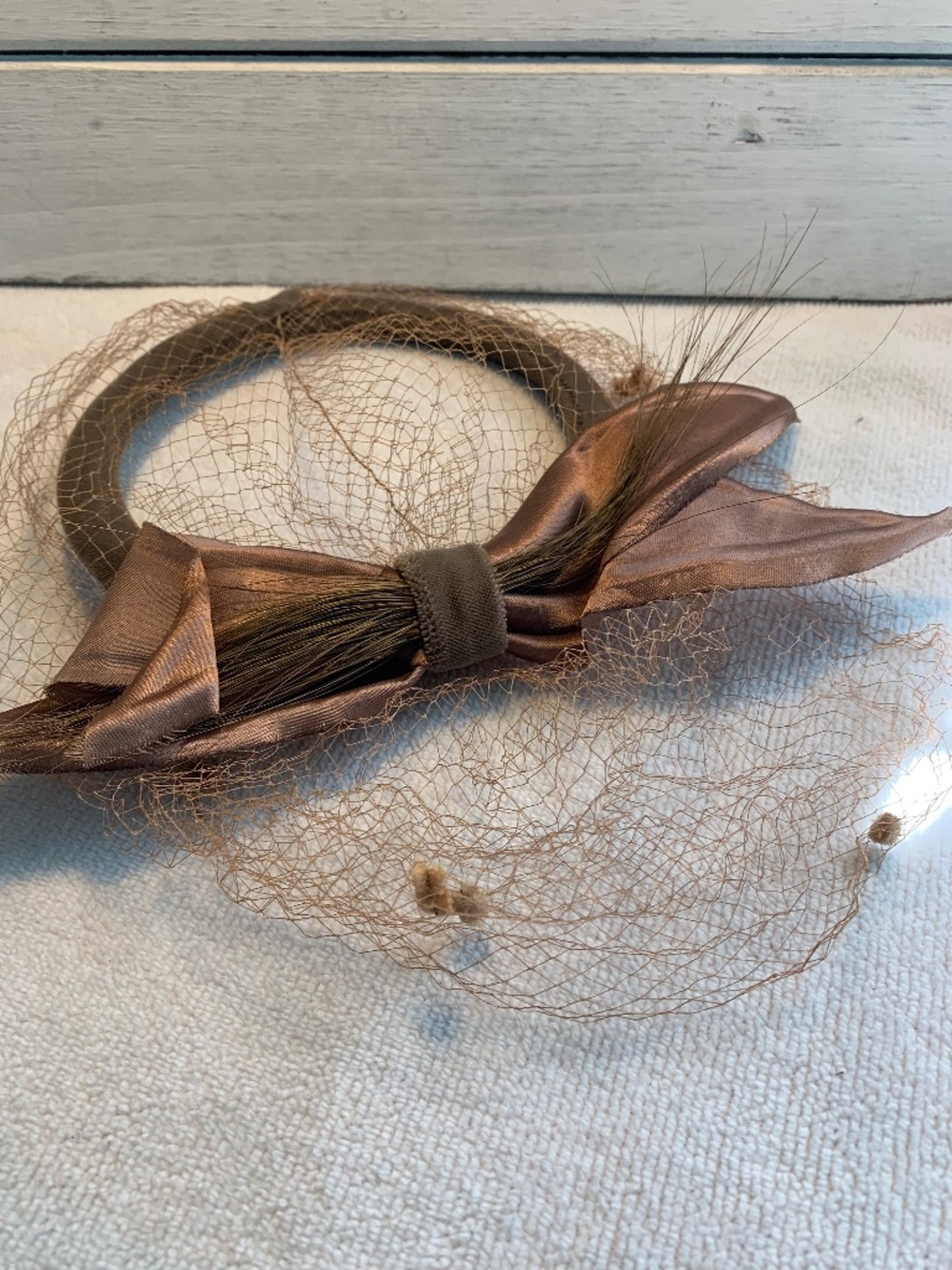 1950s Vintage Taupe Birdcage Veil Fascinator Cocktail‎ Headpiece
